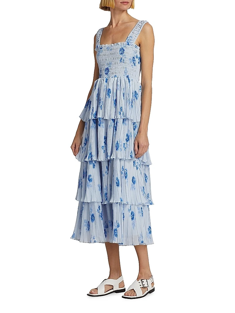 Floral Pleated Georgette Midi-Dress