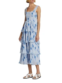 Floral Pleated Georgette Midi-Dress