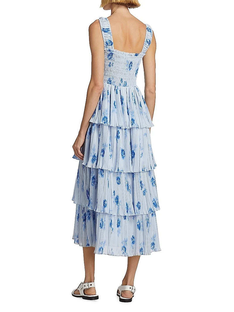 Floral Pleated Georgette Midi-Dress