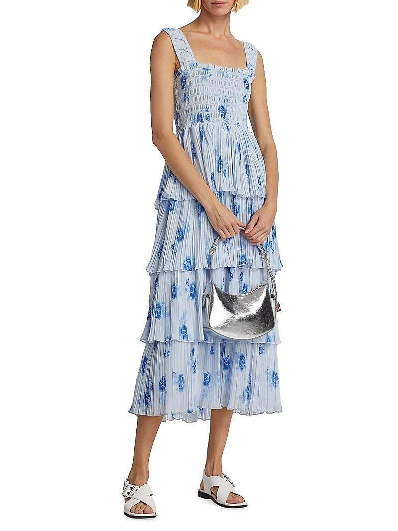 Floral Pleated Georgette Midi-Dress