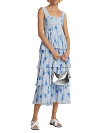 Floral Pleated Georgette Midi-Dress