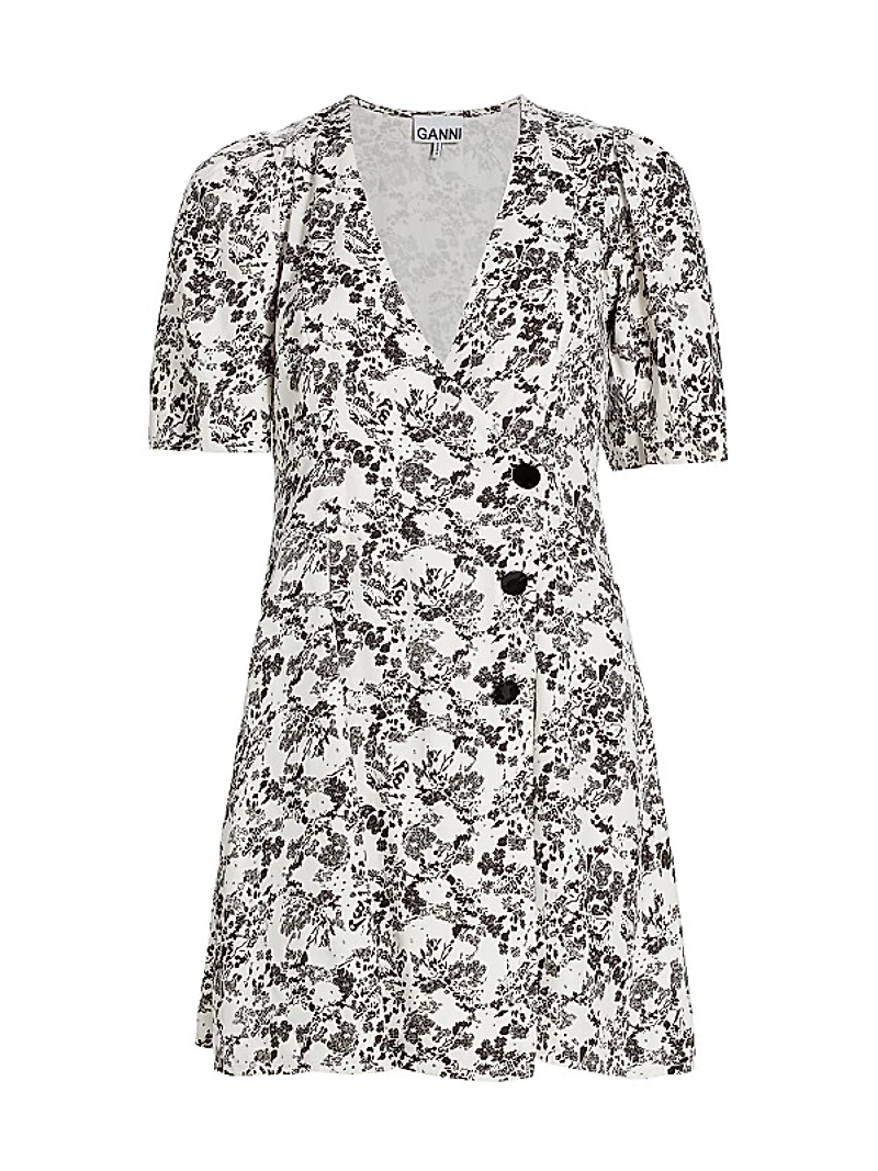 Floral Twill Wrap Minidress