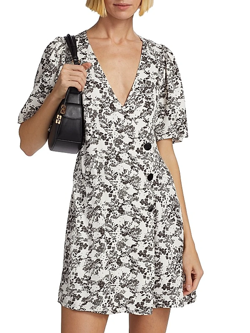 Floral Twill Wrap Minidress