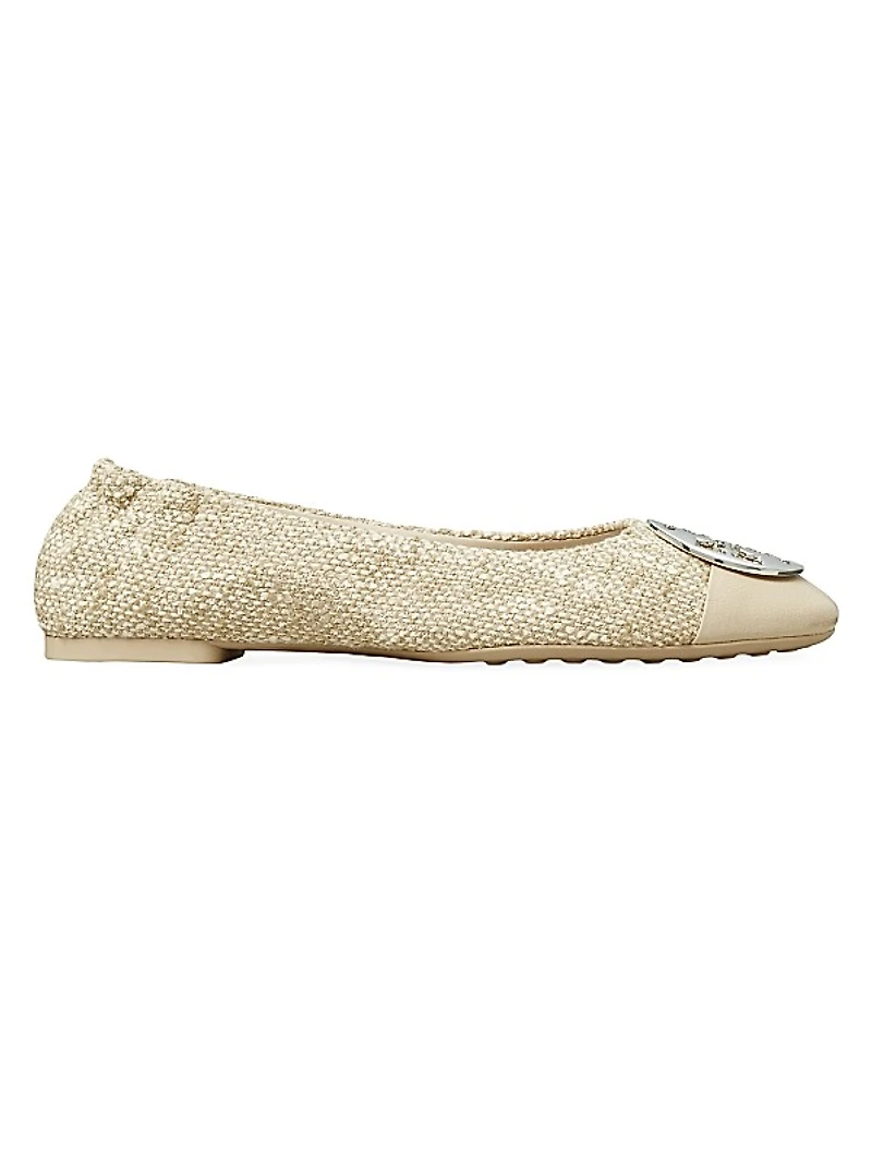 Claire Tweed & Leather Cap-Toe Ballet Flats