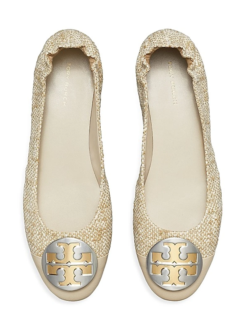 Claire Tweed & Leather Cap-Toe Ballet Flats