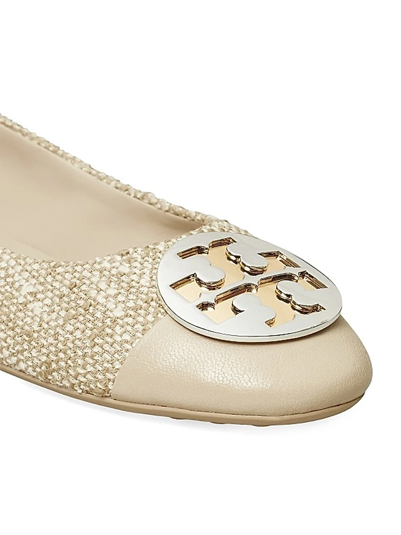 Claire Tweed & Leather Cap-Toe Ballet Flats