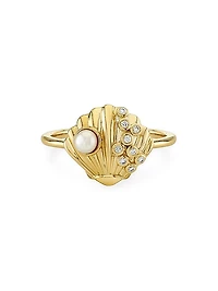 Under The Sea Clam Shell 14K Yellow Gold, Freshwater Pearl & 0.05 TCW Diamond Ring