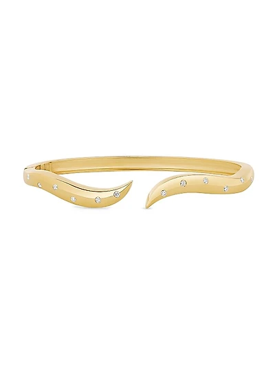 Wavy 14K Yellow Gold & 0.30 TCW Diamond Bangle