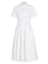 Megan Tie-Waist Cotton Midi-Dress