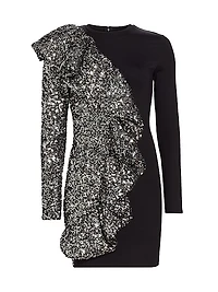 Sequin Ruffled Long-Sleeve Minidress