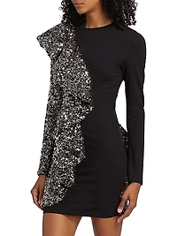 Sequin Ruffled Long-Sleeve Minidress