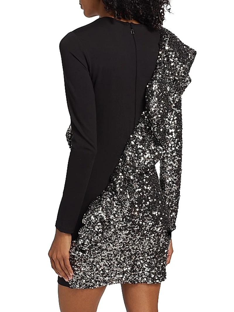 Sequin Ruffled Long-Sleeve Minidress