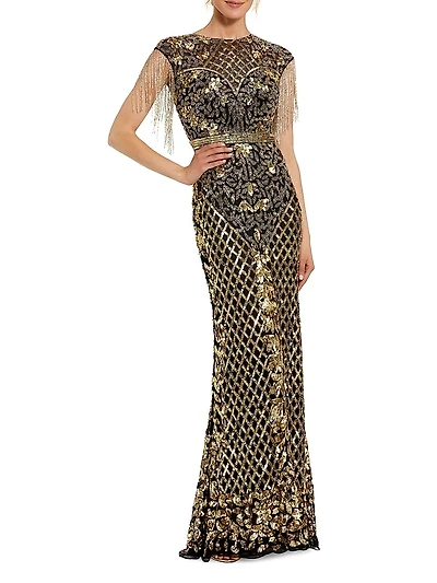 Beaded Fringe Gown