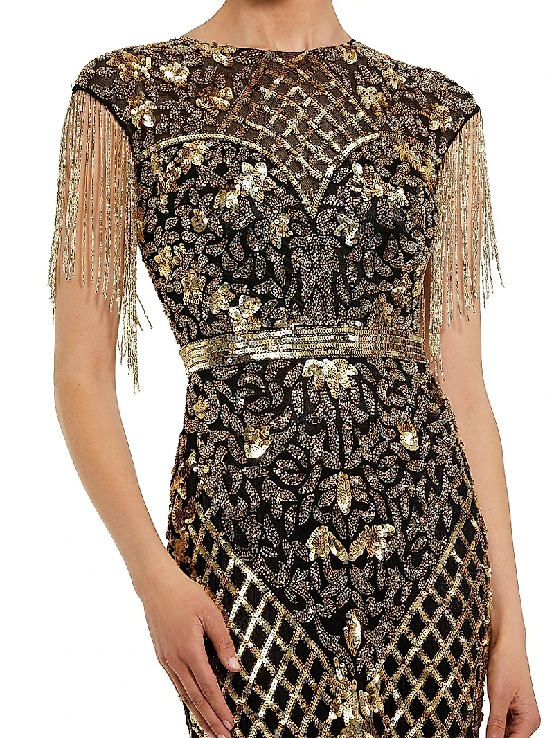 Beaded Fringe Gown