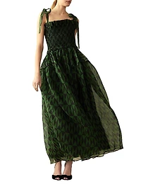 Smocked Tie-Strap Maxi Dress