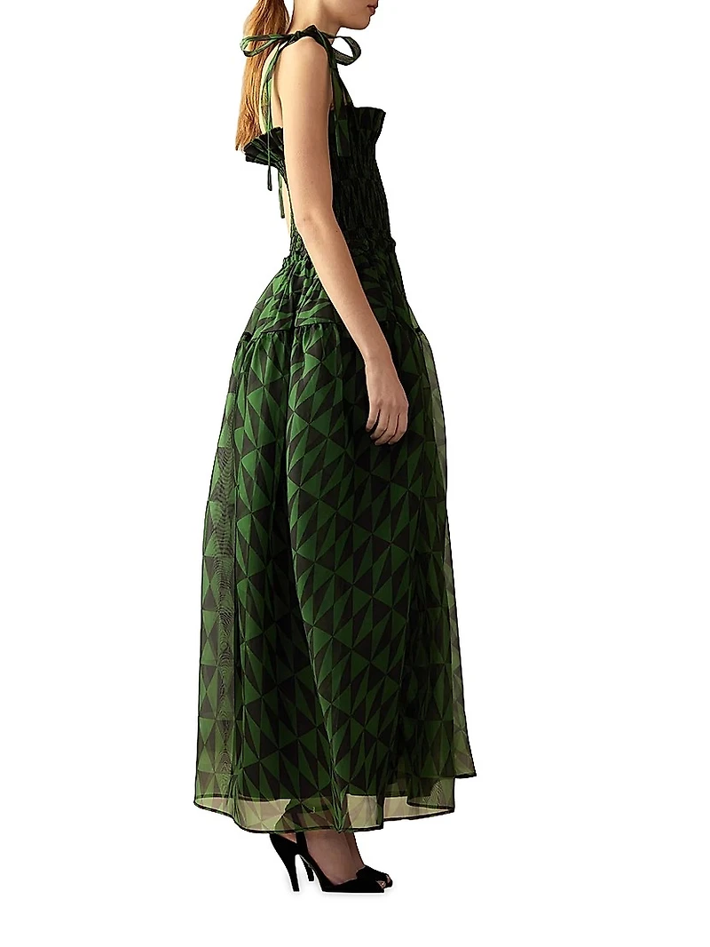 Smocked Tie-Strap Maxi Dress