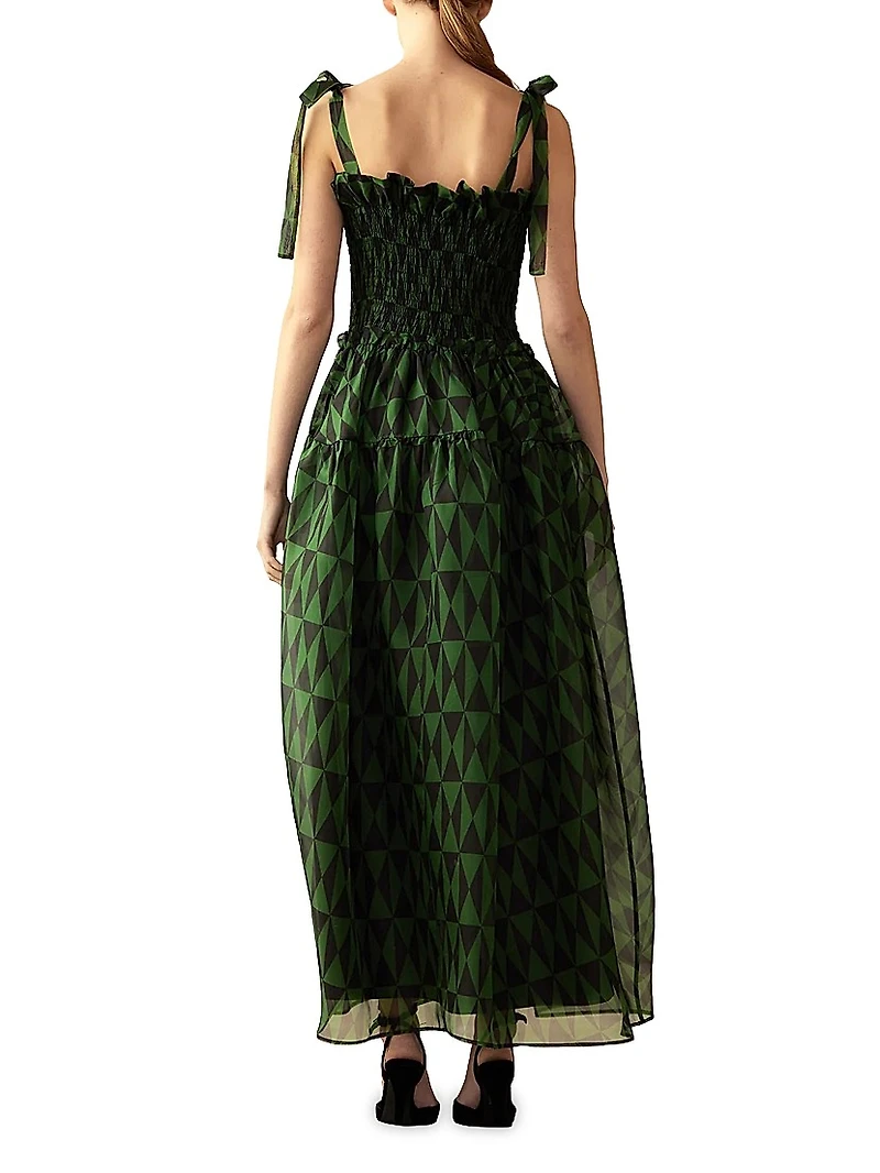 Smocked Tie-Strap Maxi Dress