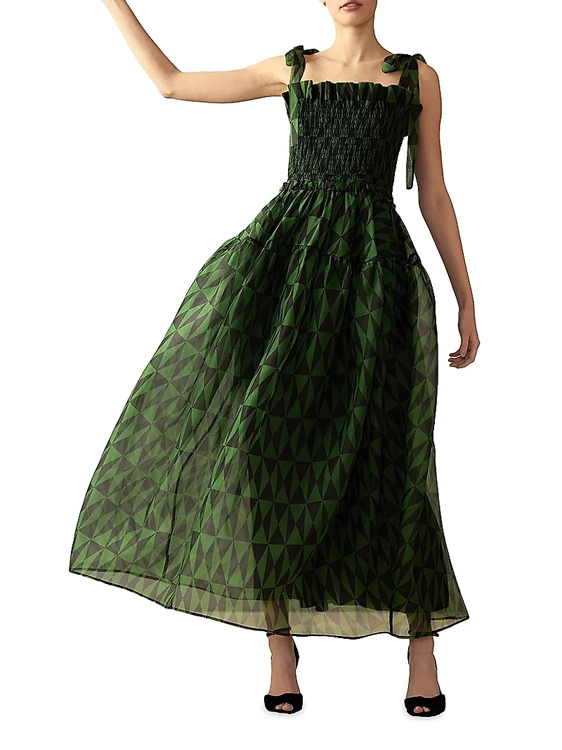 Smocked Tie-Strap Maxi Dress