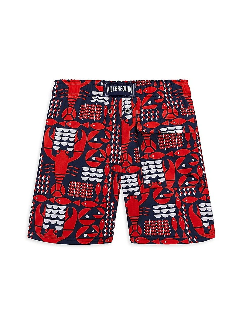 Little Boy's & Lobster Print Stretch Swim Trunks