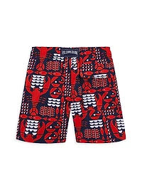 Little Boy's & Lobster Print Stretch Swim Trunks