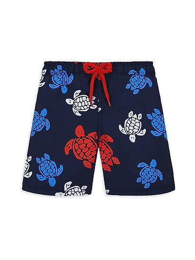 Little Boy's & Tortues Multicolores Print Swim Trunks