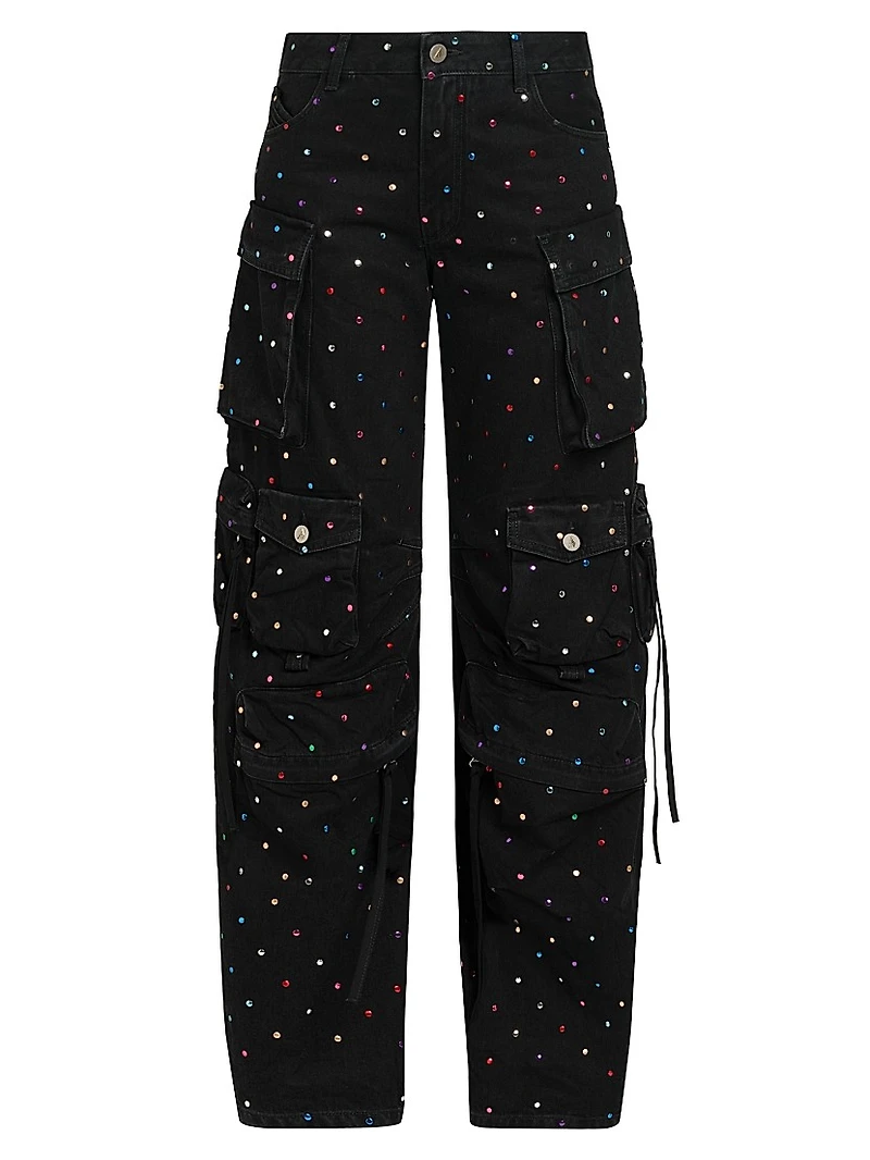 Fern Lunghi Embellished Mid-Rise Wide-Leg Cargo Jeans