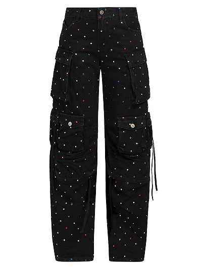 Fern Lunghi Embellished Mid-Rise Wide-Leg Cargo Jeans
