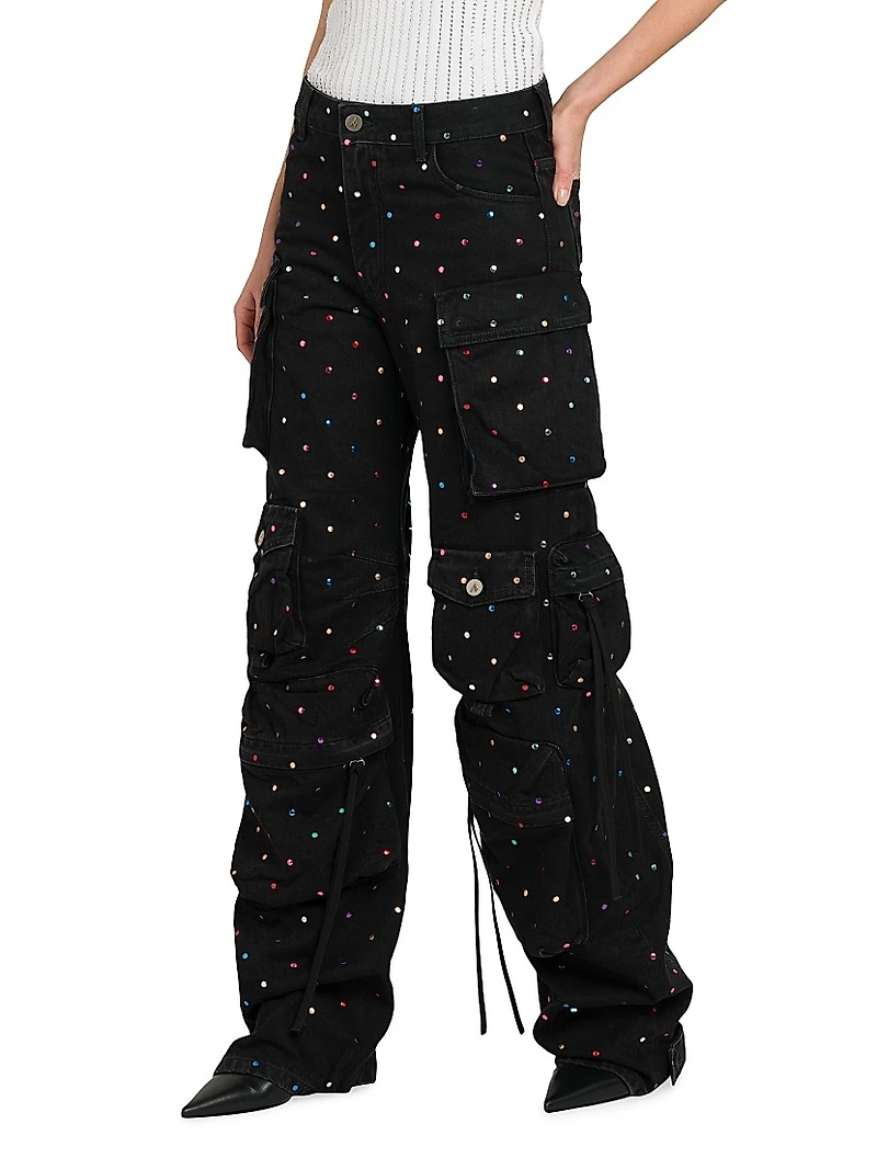 Fern Lunghi Embellished Mid-Rise Wide-Leg Cargo Jeans
