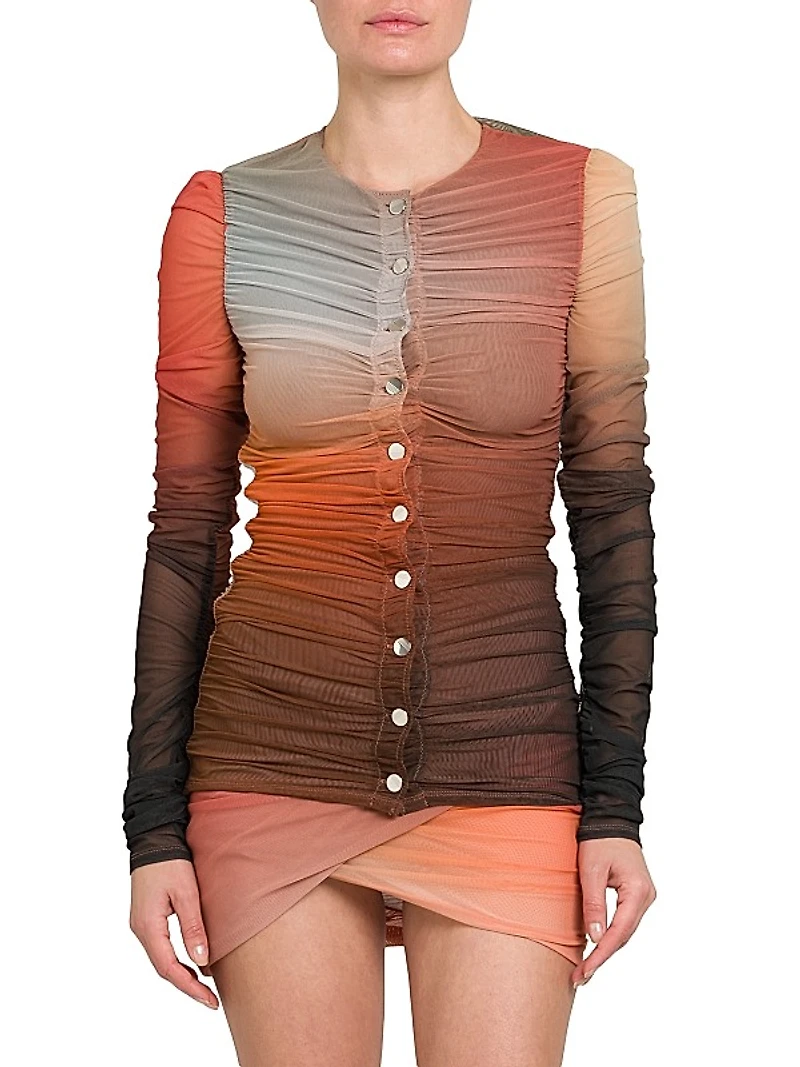 Ombré Tulle Ruched Blouse