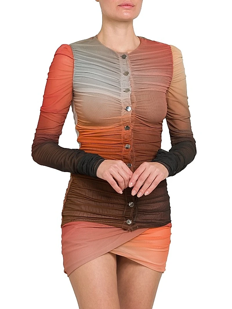 Ombré Tulle Ruched Blouse