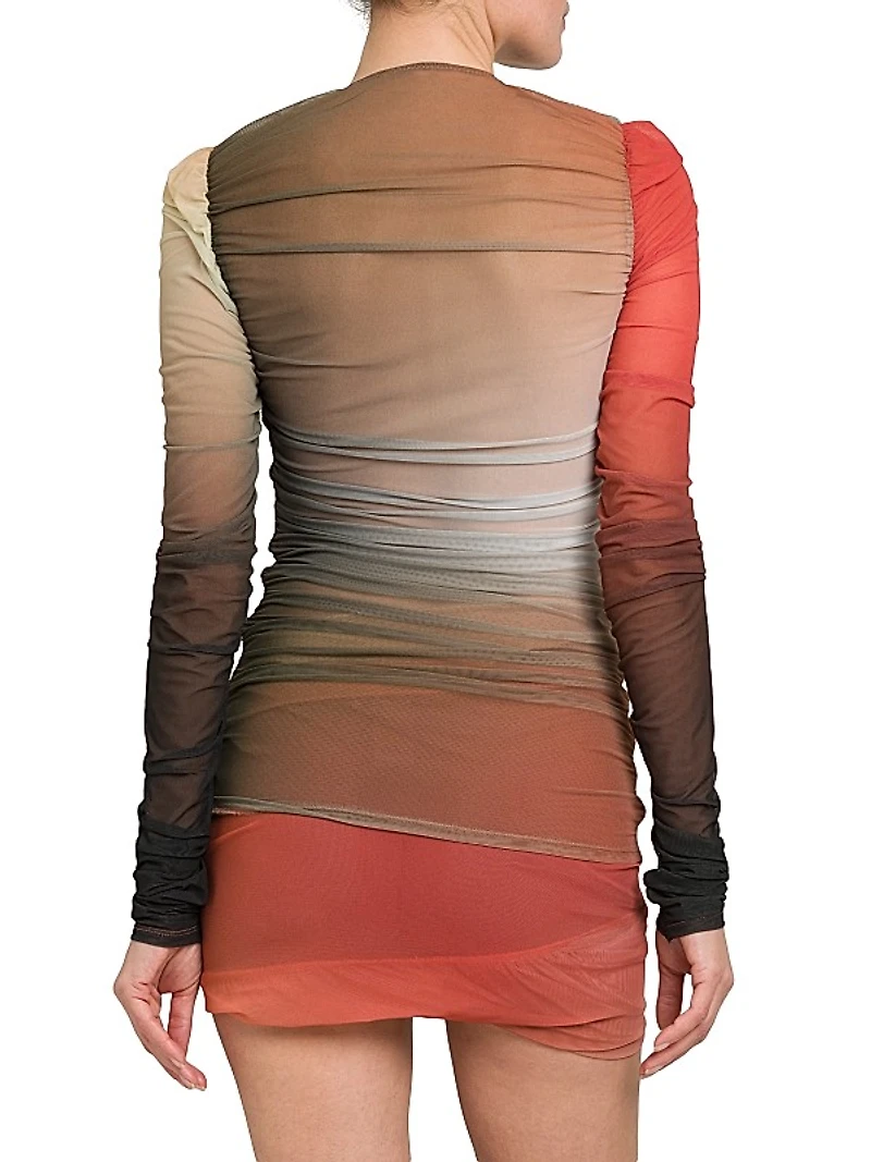 Ombré Tulle Ruched Blouse