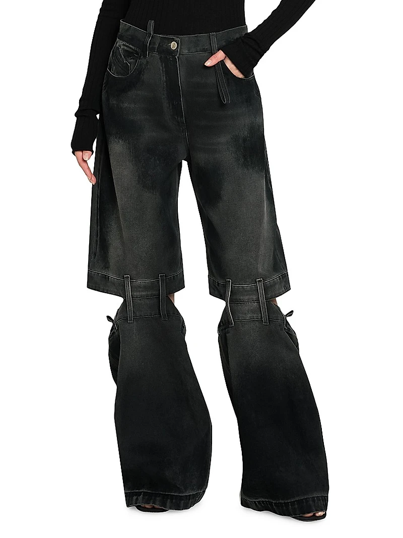 Washed Denim Split-Leg Jeans