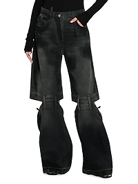 Washed Denim Split-Leg Jeans