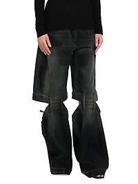Washed Denim Split-Leg Jeans
