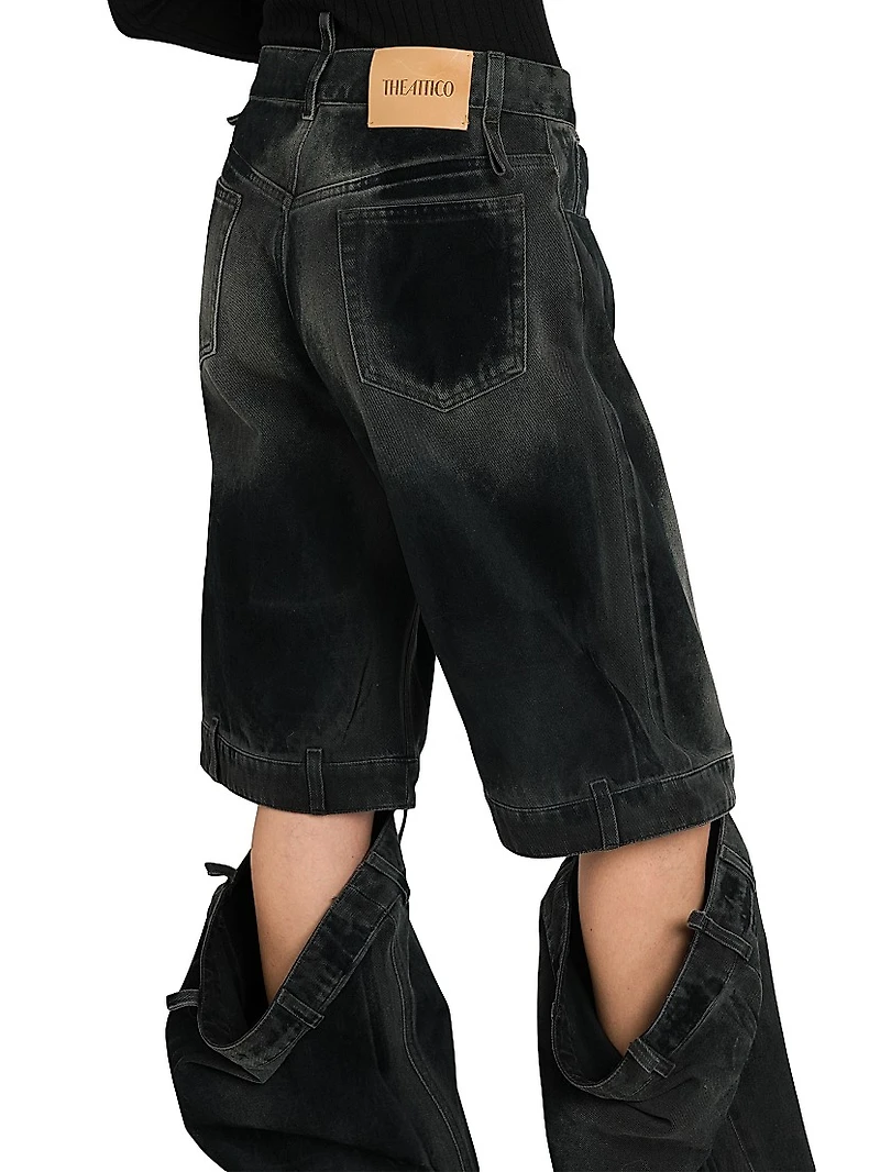 Washed Denim Split-Leg Jeans