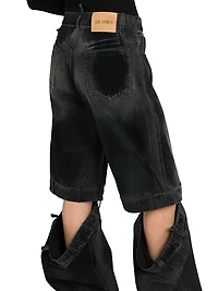 Washed Denim Split-Leg Jeans