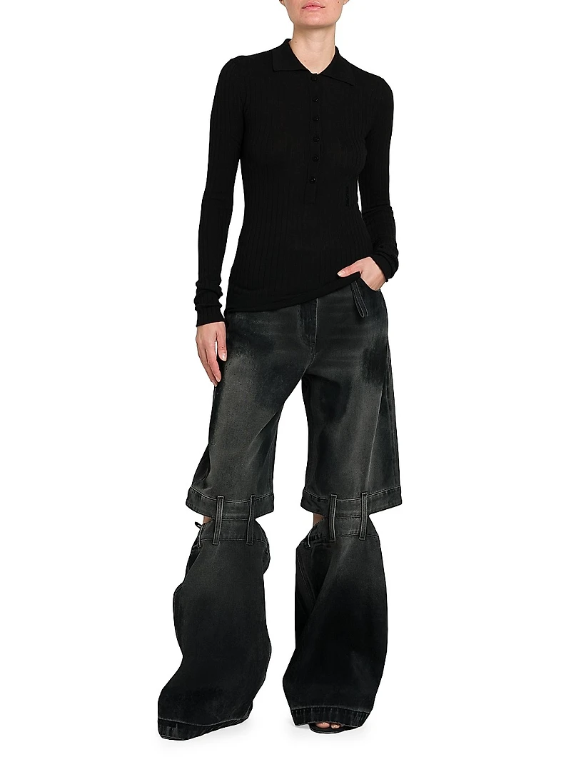 Washed Denim Split-Leg Jeans
