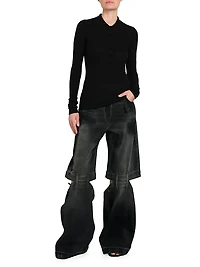 Washed Denim Split-Leg Jeans