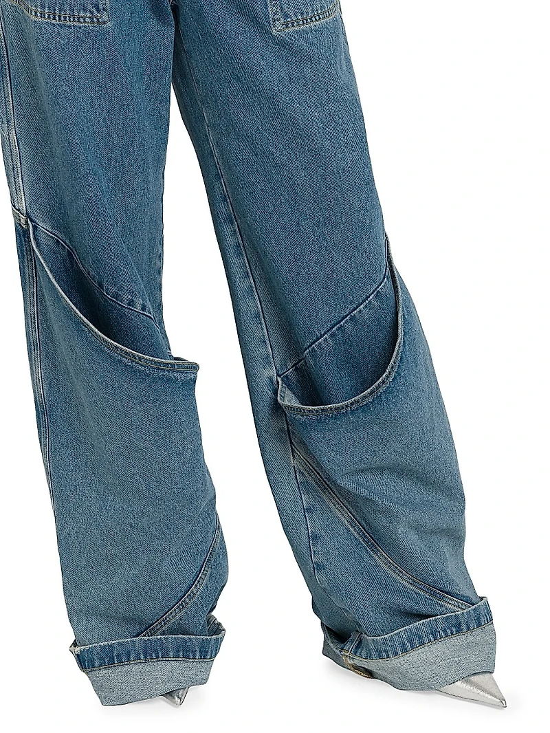 Seamed Drape Wide-Leg Jeans
