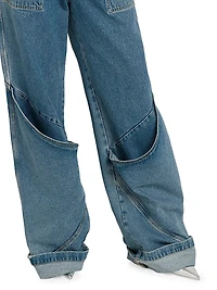 Seamed Drape Wide-Leg Jeans