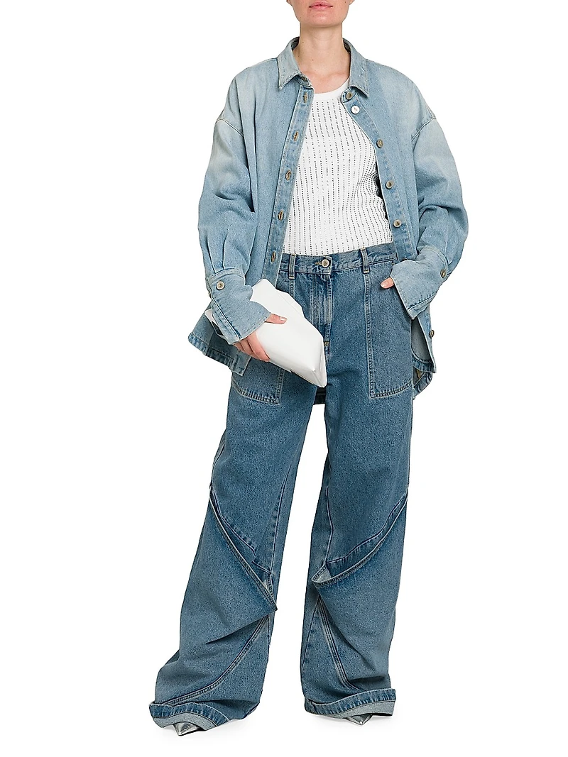 Seamed Drape Wide-Leg Jeans