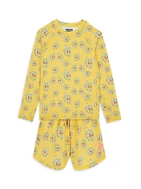Little Girl's & Vendôme Turtles Rashguard Swim Shorts