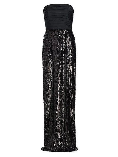 Strapless Ruched Sequin Gown