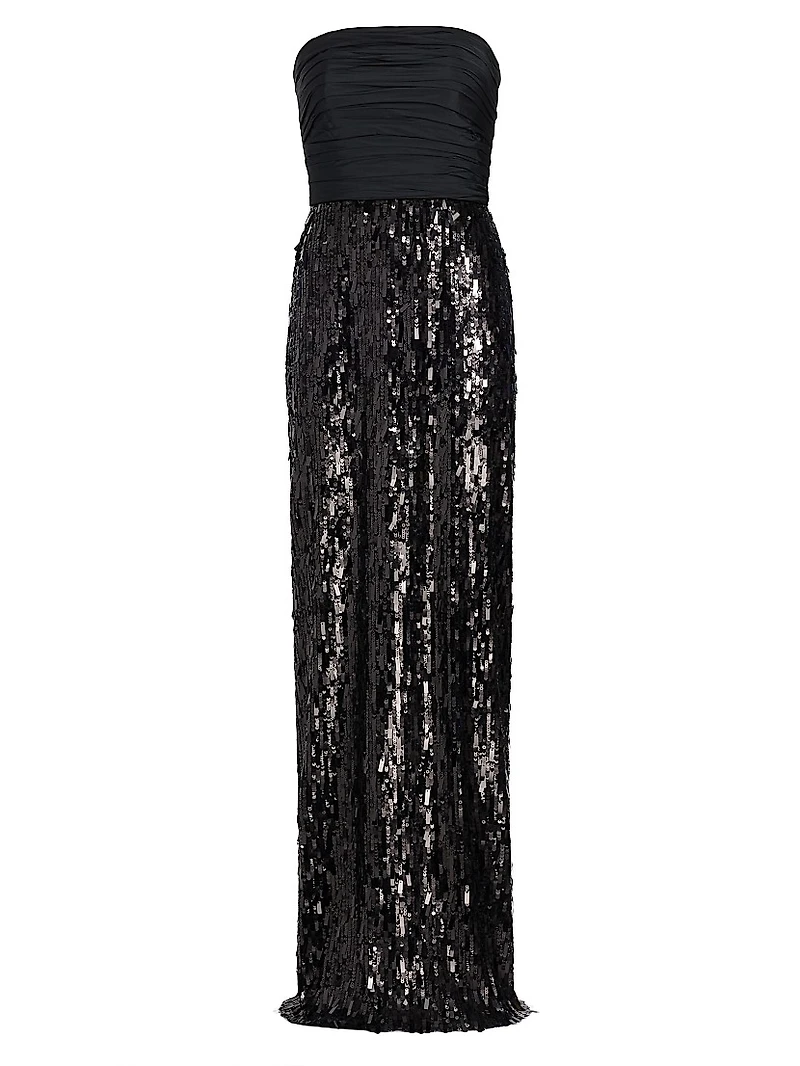 Strapless Ruched Sequin Gown