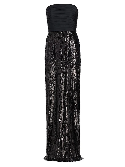 Strapless Ruched Sequin Gown
