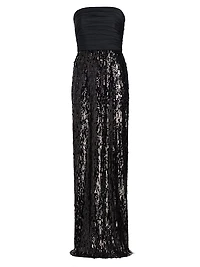 Strapless Ruched Sequin Gown
