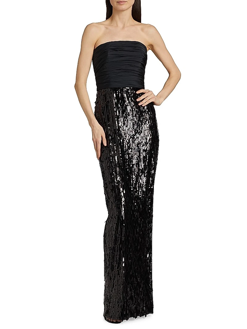 Strapless Ruched Sequin Gown