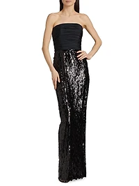 Strapless Ruched Sequin Gown
