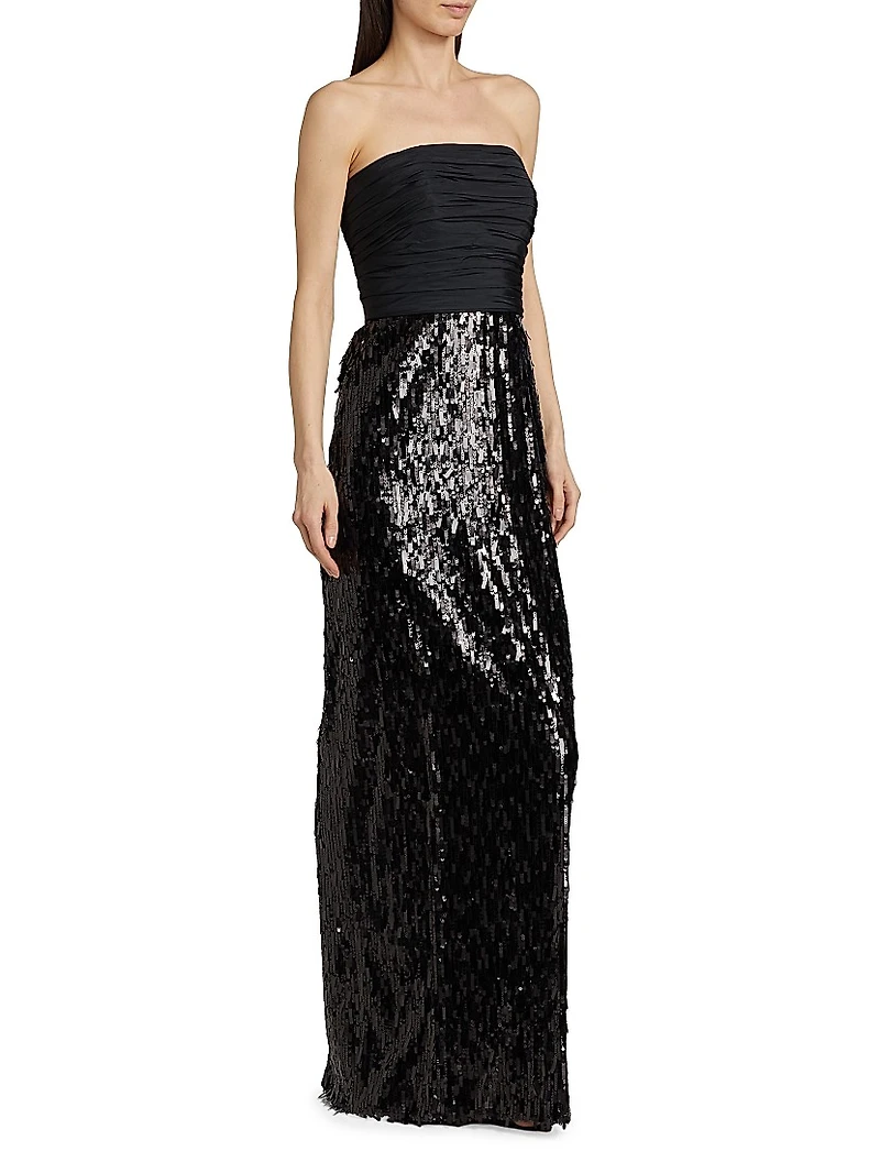 Strapless Ruched Sequin Gown
