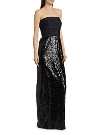 Strapless Ruched Sequin Gown